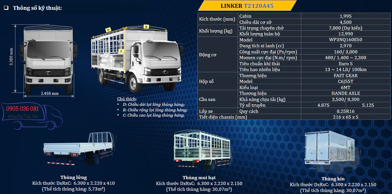 T2120A45 8 tấn thùng 63 mét